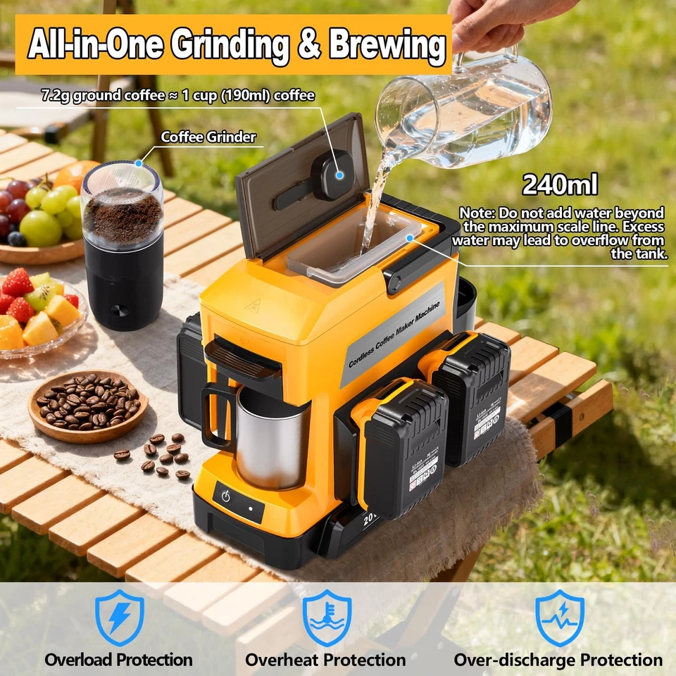 Cafetera Inalámbrica para Batería Dewalt 20V, Cafetera de Goteo Portátil con... Foto 4 de 4