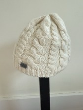 The North Face IVORY Cable Knit Wool Blend Beanie Hat Sherpa Fur Lined O/S