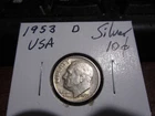 USA - 1953 D -  10 Cent Dime American Coin - 90% Silver