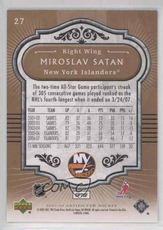 2007-08 Upper Deck Artifacts Miroslav Satan #27 - Image 2 of 2