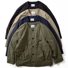 Cargo Jacket Men Japanese Loose Multi Pocket Casual Thin Collarless Coat