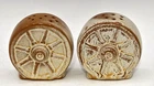 Vintage Frankoma Pottery Desert Gold Wagon Wheel Salt  And Pepper Shakers
