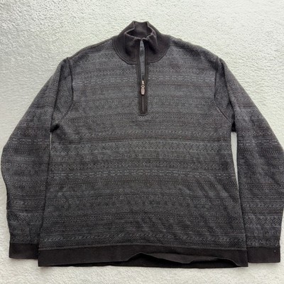Tommy Bahama Mens Extrafine Merino Wool Quarter Zip Fair Isle Sweater Brown M