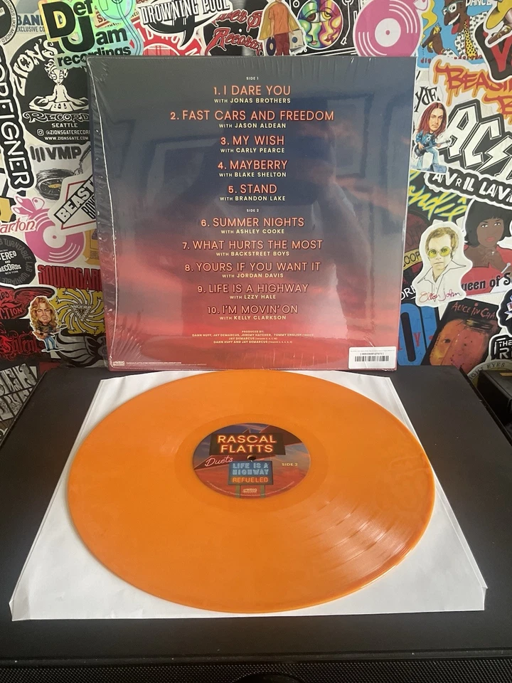 RASCAL FLATTS Life Is A Highway Refueled Duets VG++ ORANGE VINYL AUTOGRAPHED  - Image 2 of 2