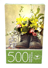 NEW Cardinal 500 Piece Jigsaw Puzzle 11" x 14" Flowers in Boots Spring Florals