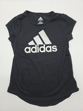Adidas T-Shirt Youth Girl Small Graphic Print Logo Black .. 39258
