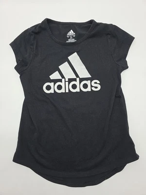 Adidas T-Shirt Youth Girl Small Graphic Print Logo Black ..#39258 - Image 1 of 4