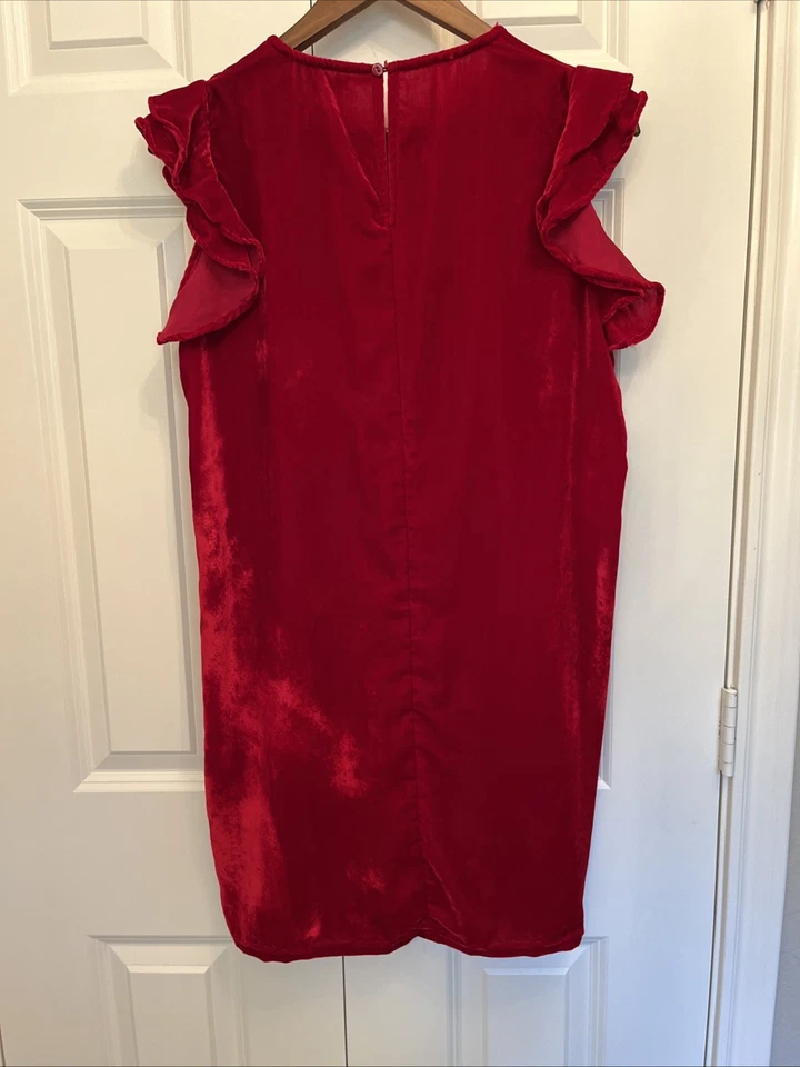 Chelsea & Violeta Talla M Pullover Vestido Cambio Rojo Terciopelo Manga Acampanada Fiesta Navidad Foto 4 de 4