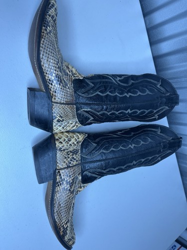 Cowboy Boots Men's 7D Leather & Snake Western USA Ranch Black Shoes - Picture 9 of 23