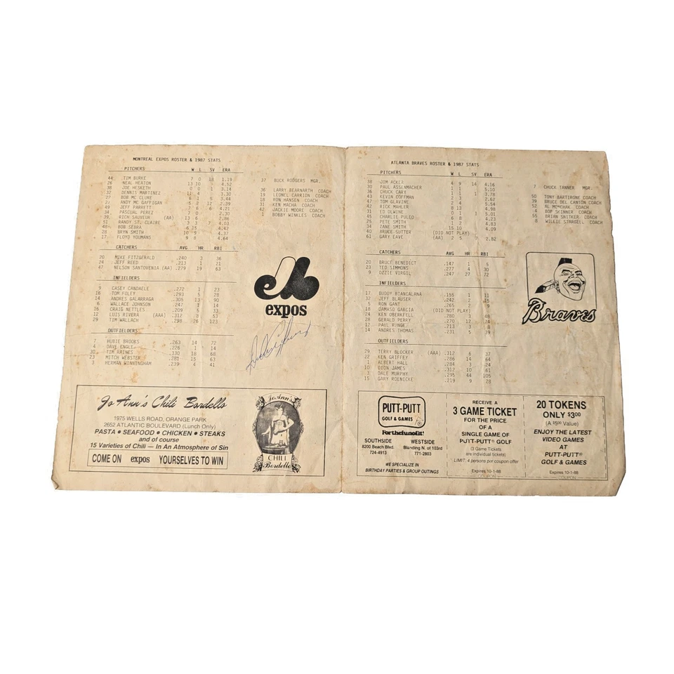 1988 Braves vs Expos Spring Training Program - Andres Galarraga Auto - Image 2 of 4