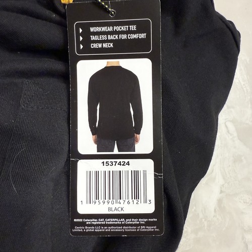 Pair Of 2 CAT Caterpillar Men’s Long Sleeve Workwear Pocket Tee Black M NWT - Picture 3 of 8