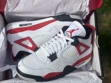 Jordan Air Jordan 4 Retro Fire Red Mid Top Leather Sneakers White Red Black