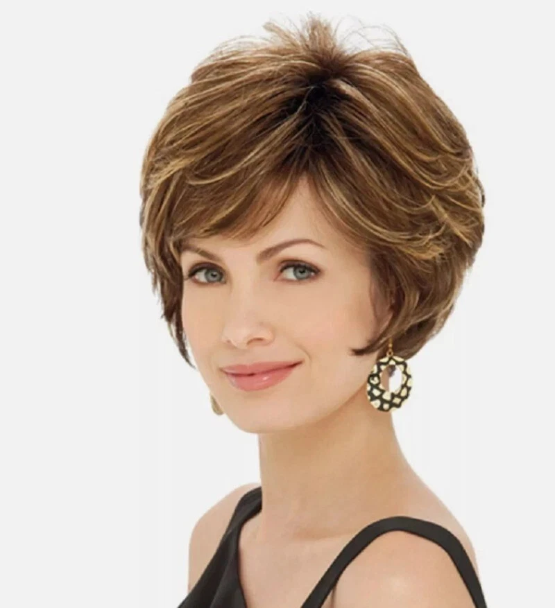 Pelucas sintéticas cortas para mujer cabello castaño corte pixie vestido elegante peluca de fiesta Foto 2 de 4