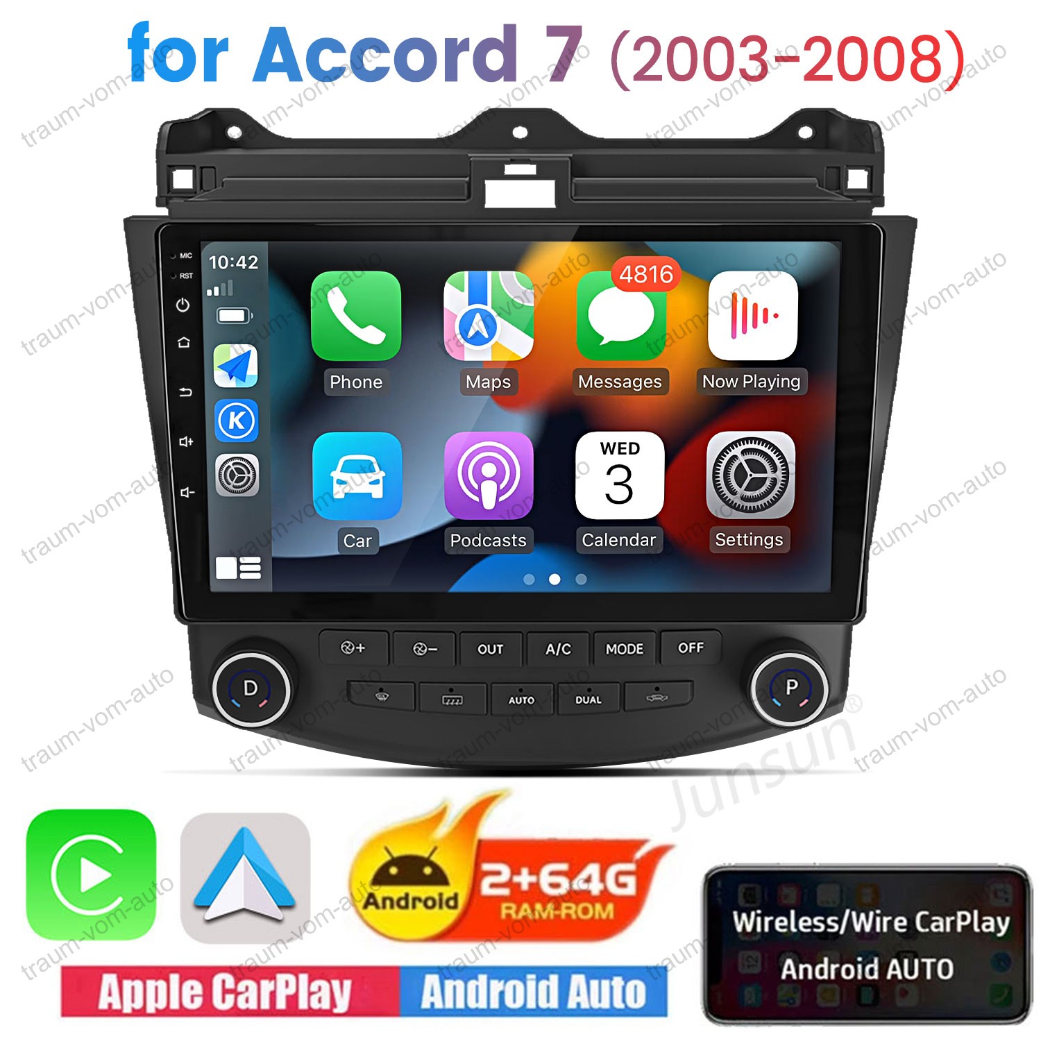 64gb For Honda Accord 7 2003-2007 Carplay Android Auto Gps N