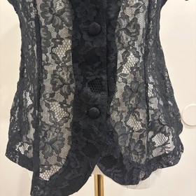 VTG 80s Victorias Secret Gold Label Black Floral Lace Sheer Lingerie Top Small