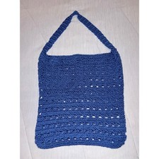 Handmade Crochet Tote Bag Blue Open Weave Beach Market Bag
