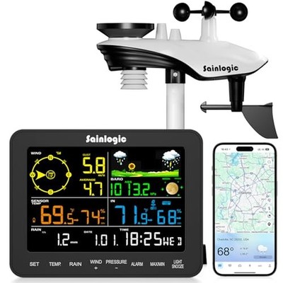 Sainlogic Smart WiFi Weather Station with Rain Gauge and Wind Speed, 24/7 AI ...