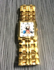 Religious Men's Watch Rectangle White Virgen Dial on a Gold Linked Band New Item