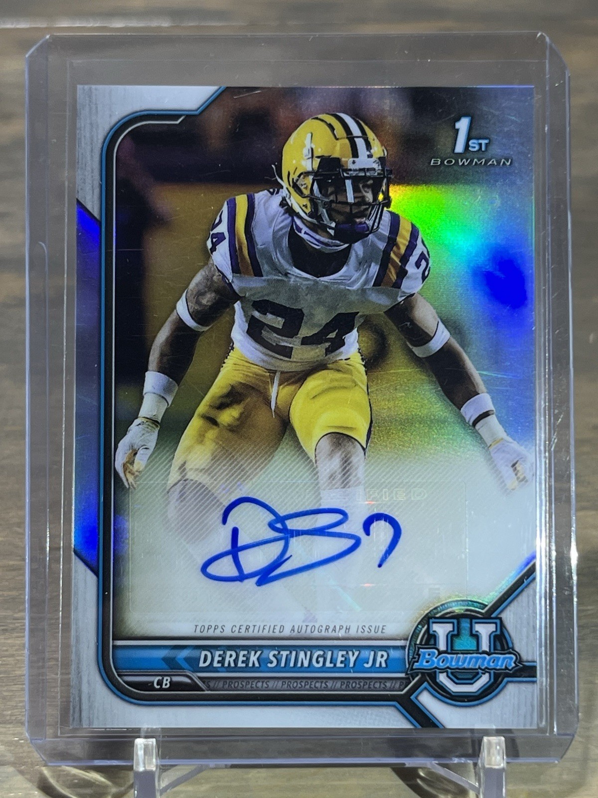 2021-22 Bowman University Chrome 1st Derek Stingley Jr. Refractor Auto Texans RC