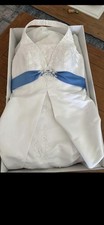 2010 David's Bridal Dress w/ Cornflower Blue Sash Halter Corset w/veil sz 18