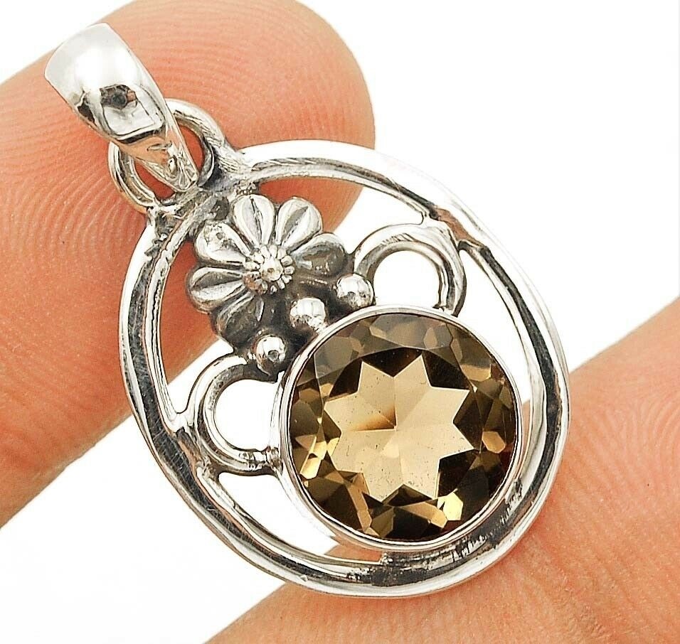 3CT Natural Smoky Topaz 925 Solid Sterling Silver Pendant 1 1/3