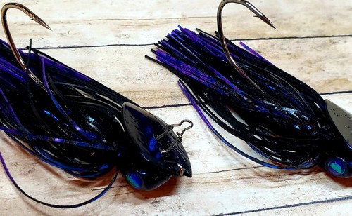 Bladed Vibrating Swim Jig 1/2 Oz Bass Fishing Baits Black/Blue 2pk - Picture 5 of 6
