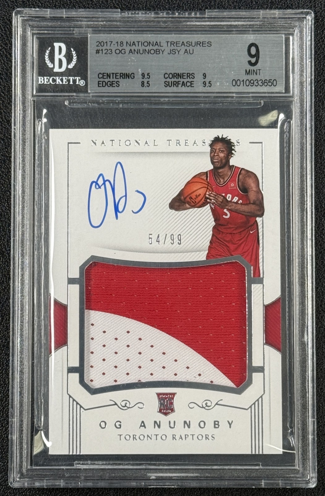 OG ANUNOBY BGS 9 2017-18 NATIONAL TREASURES #123 RC ROOKIE PATCH AUTO RPA 54/99