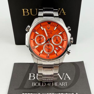 #ad #ad Bulova Marine Star 96B395 Men’s Chronograph Quartz Watch Orange Dial 44 mm $149.67