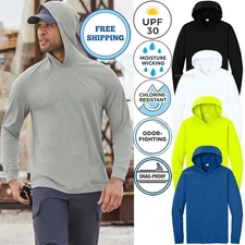 Mens Dri Fit UPF 30 Moisture Wicking Hoodie Tee Hooded Snag Proof T-Shirt XS-4XL