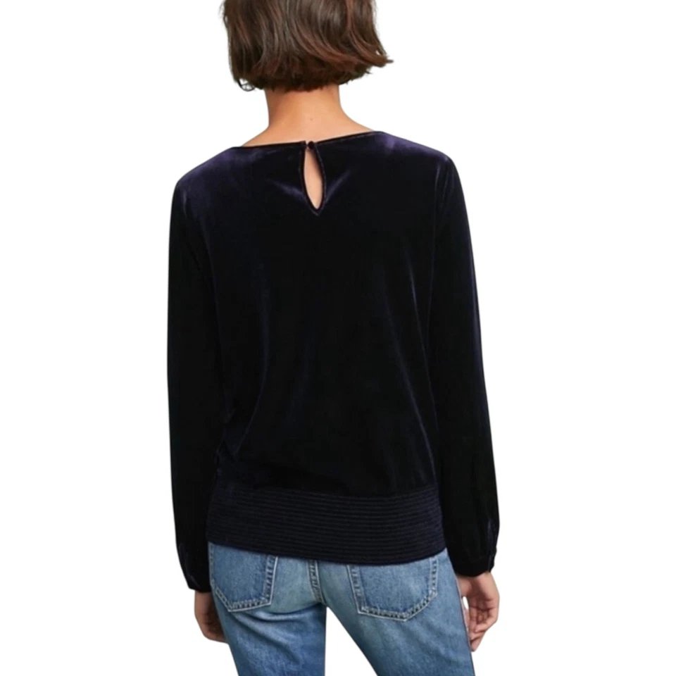 Anthropologie Moulinette Souers Velvet Waist Tie Top Sz M Navy Quiet Luxury - Image 2 of 4