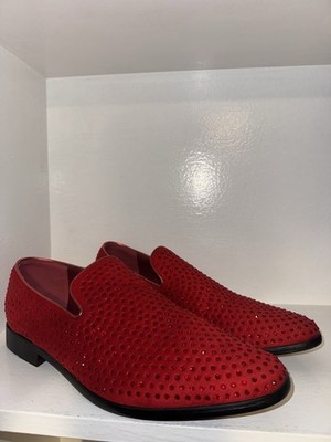 Enzo Romeo Men s Red Velvet Rhinestone Dress Loafers Size 13 