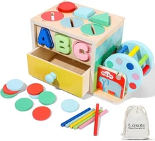 Toddlers Wooden Activity Cube Toys, 5-in-1 Montessori Toys for 3 Year Old Boys G
