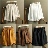 Plus Size Ladies Womens Trousers Elastic Waist cotton Casual Loose Summer Shorts