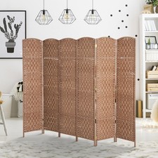 6 Panel Resin Wicker Folding Room Divider Privacy Screen Home Office Natural