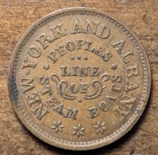 New York and Albany Peoples Line of Steam Boats Civil War Era Time Table Token