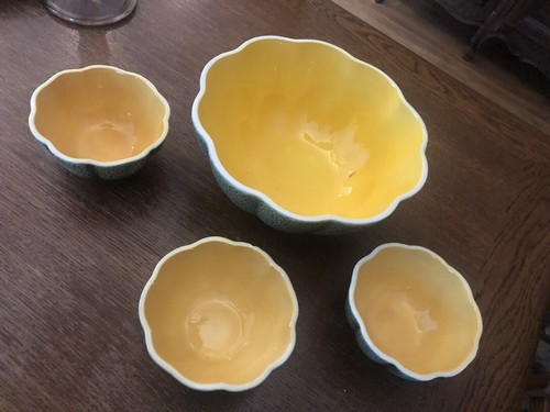 VINTAGE SET OF CANTALOUPE BOWLS 1970"S VERY PRETTY & COLOURFUL - Picture 6 of 7
