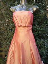 Golden Orange Strapless Tafetta Embellished Long Fit & Flare Prom Dress Sz SML
