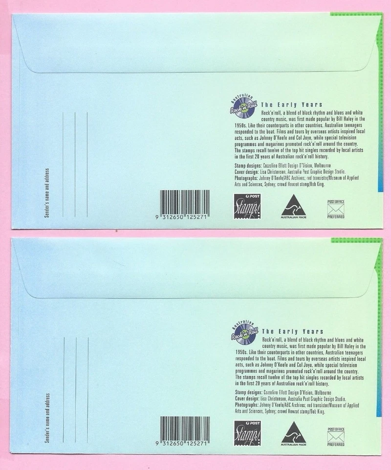 AUSTRALIA Par de FDC 1998 - ROCK & ROLL (Gomado) - Shs. Sunbury, VIC Foto 2 de 2