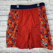 Disney Mickey Mouse Mens Red Swim Surf Board Trunks Elastic Shorts Size Large L