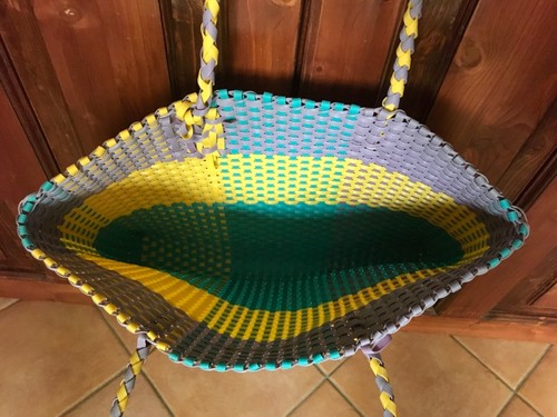 Borsa donna mare plastica intrecciata giallo viola turchese Camomilla - Foto 5 di 8