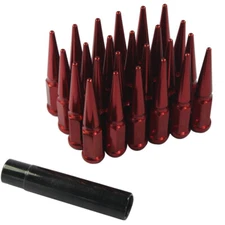 24 PCS Red Spike Lug Nuts 14x1.5 For Chevy Silverado Tahoe 4.4" Tall w/ Key