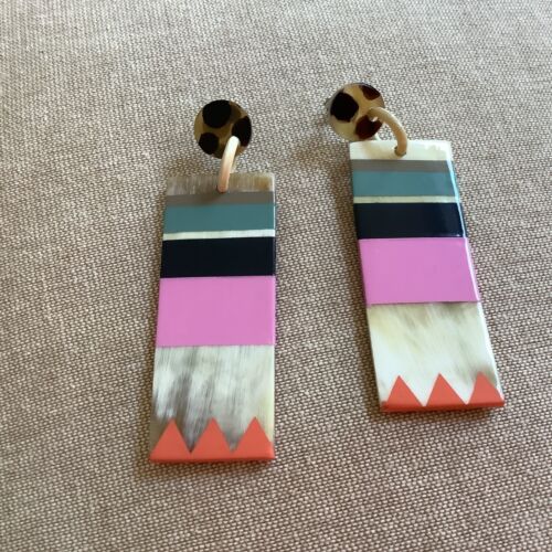 Anthropologie Sunshine Tienda Barcelona Statement Dangle Drop Earrings Horn NWT - Picture 7 of 7