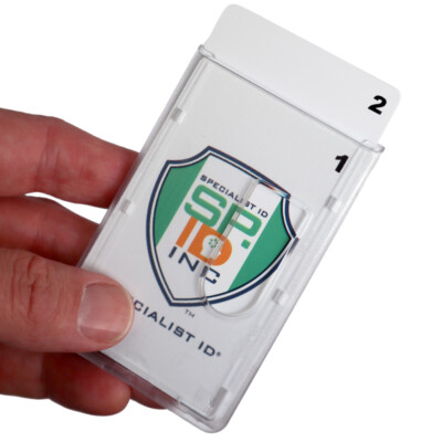 Rigid Hard Plastic Two Card Vertical ID Badge Holder w/ Thumb Holes - Top Load