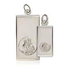 STERLING SILVER ST CHRISTOPHER FREE ENGRAVING INGOT DOG TAG OBLONG PENDANT BOXED