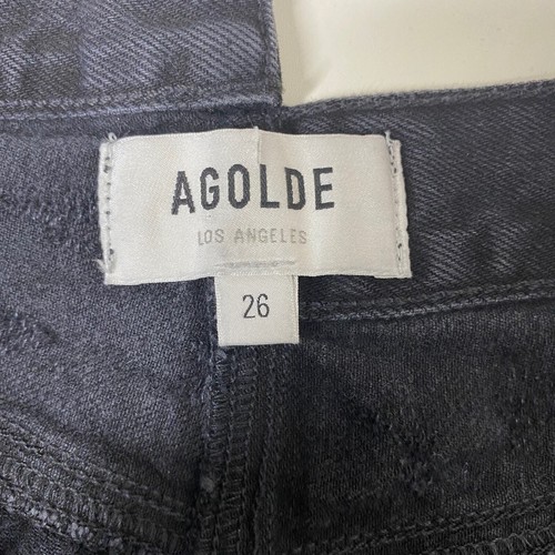 Agolde Distressed Criss Cross Jeans Black Women 26 Offset Button Closure - Picture 2 of 11