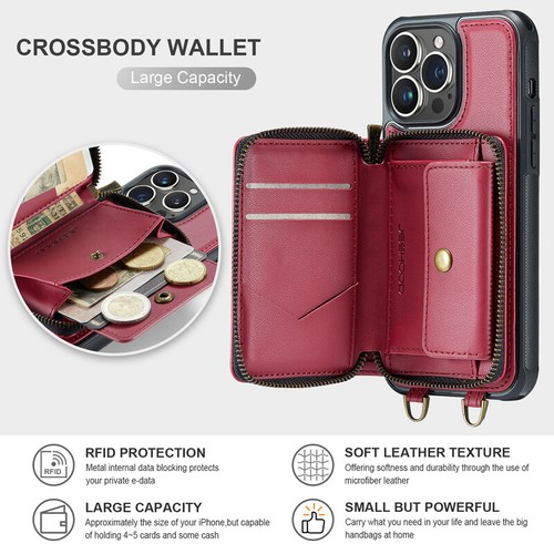 Leder Geldbörse Karte Mit Band Handyhülle Tasche Für iPhone 15 14 Pro 13 12 11 - Zdjęcie 5 z 18
