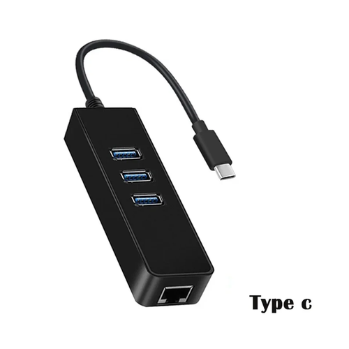 USB 3.0 or Type-C HUB 3 Port with RJ45 Ethernet Adapter 100Mbps to PC MAC Laptop - Picture 4 of 4