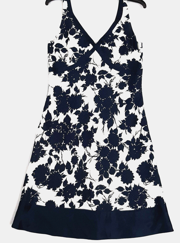 Vintage J.Crew Womens Size 6 Dress Navy Floral Linen Silk Sleeveless Fully Lined