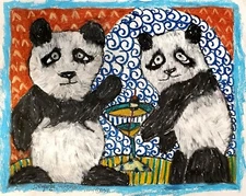 PANDA drinking a Martini 5 x 7 Wildlife Pop Art PRINT Signed Artist KSams PANDAS