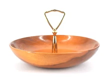 VTG Myrtle Wood Bowl w/Gold Tone Handle Single-Tier Tidbit Tray 8.75" Bailey